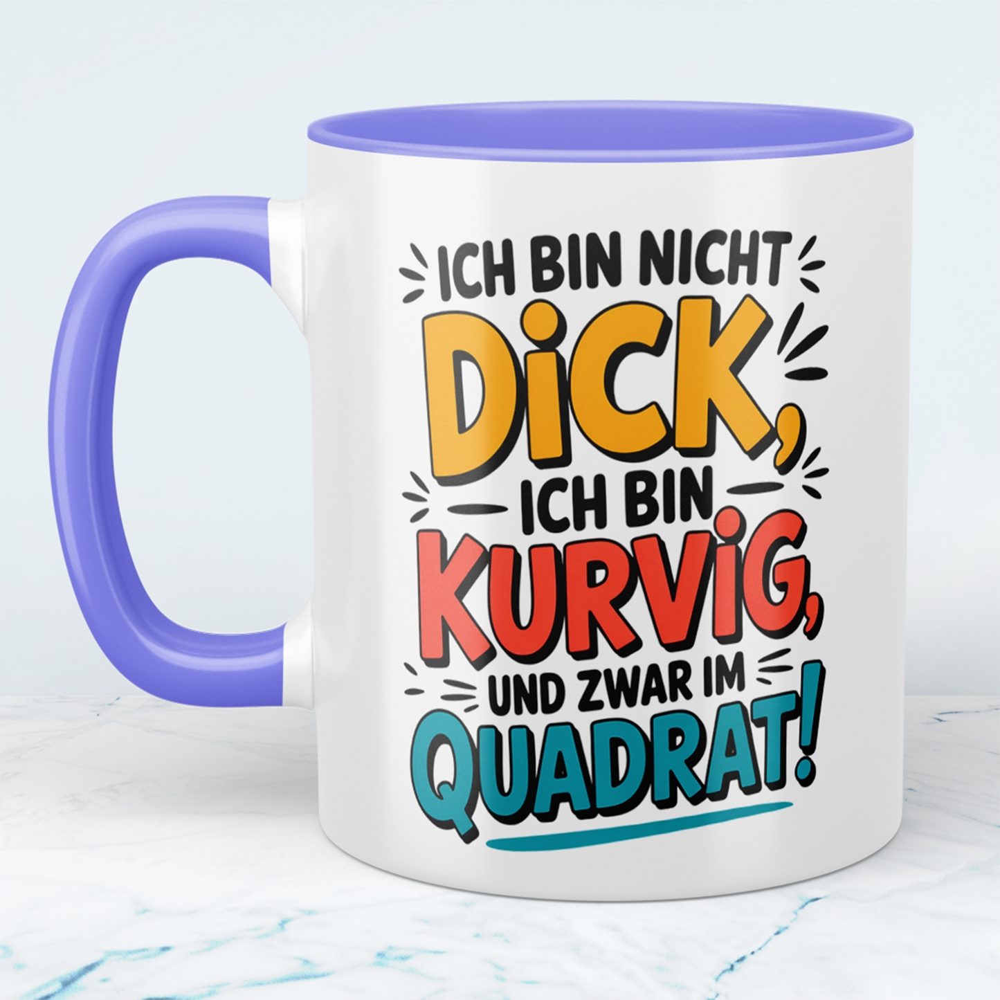 Ich bin nicht DICK, ich bin kurvig und zwar im QUADRAT! – Witzige Tasse für Kaffee-Liebhaber mit Humor und Stil!