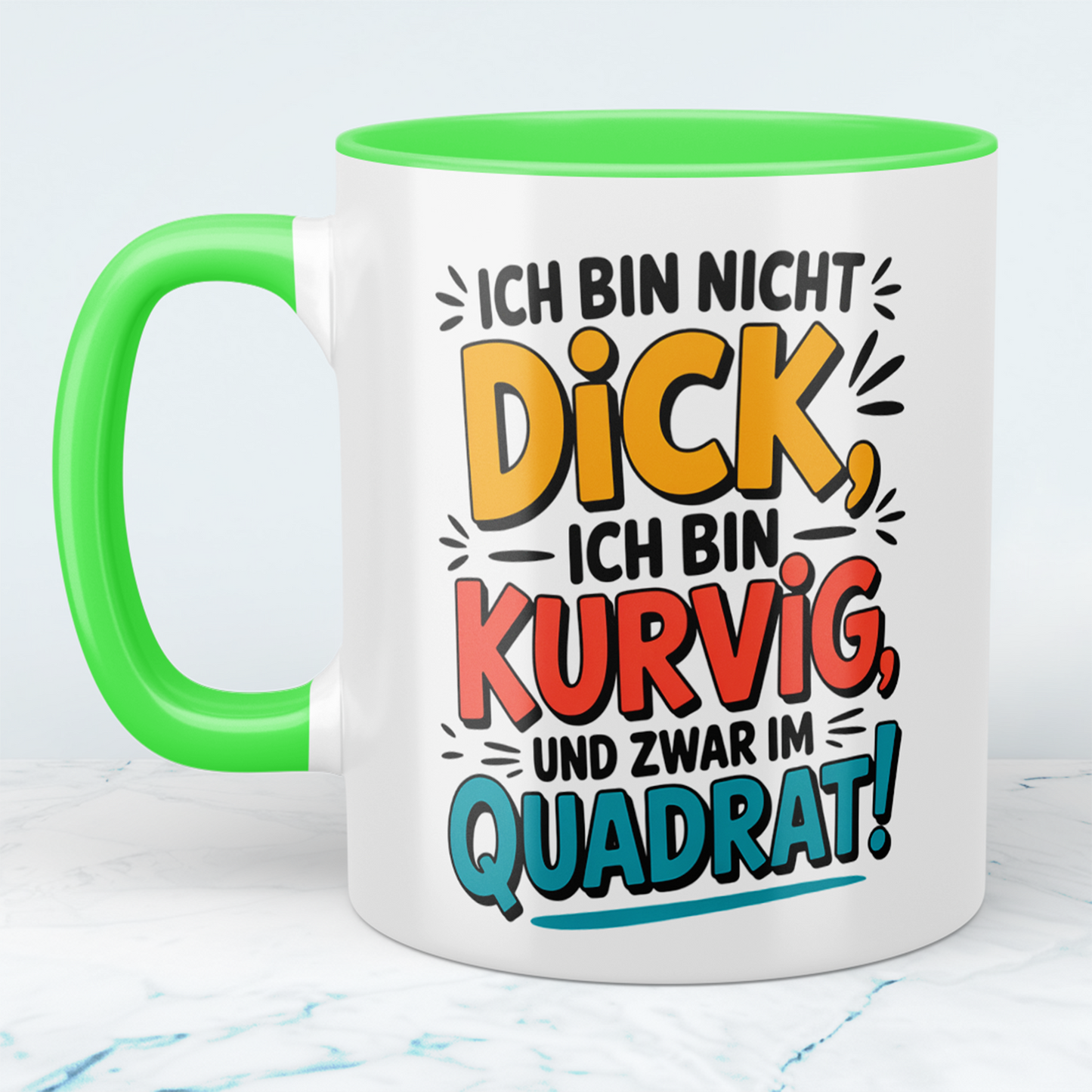 Ich bin nicht DICK, ich bin kurvig und zwar im QUADRAT! – Witzige Tasse für Kaffee-Liebhaber mit Humor und Stil!