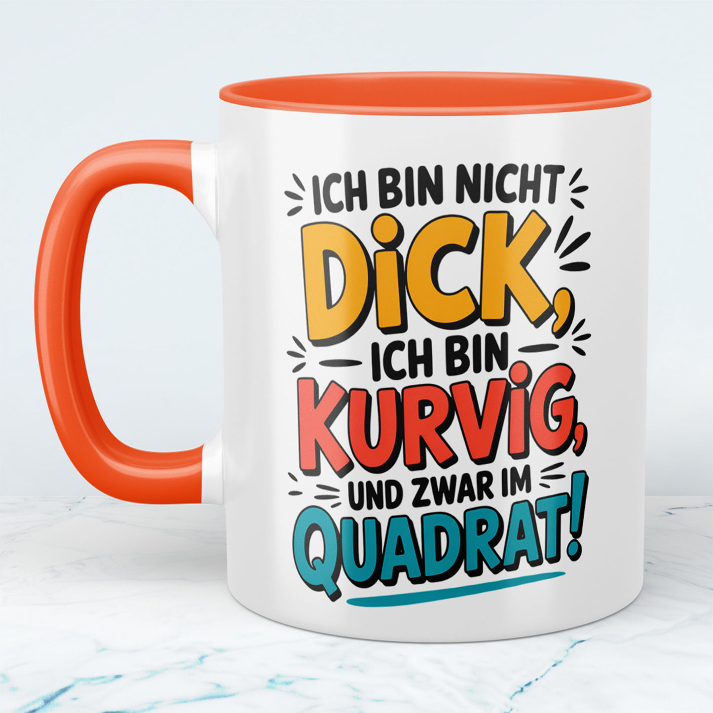 Ich bin nicht DICK, ich bin kurvig und zwar im QUADRAT! – Witzige Tasse für Kaffee-Liebhaber mit Humor und Stil!