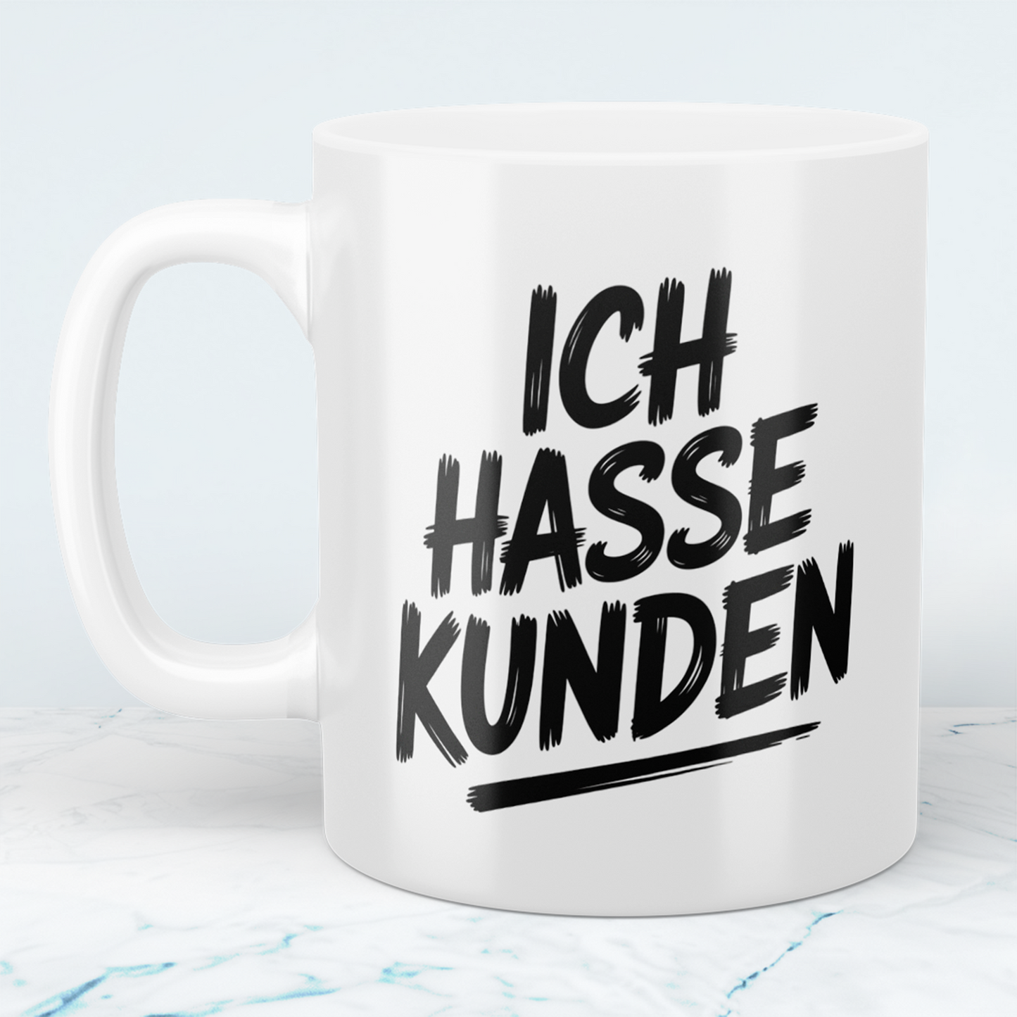 Lustige bedruckte Kaffeetasse mit Spruch „Du denkst ich bin lieb & nett? Böser Fehler“ – Geschenk für Büro