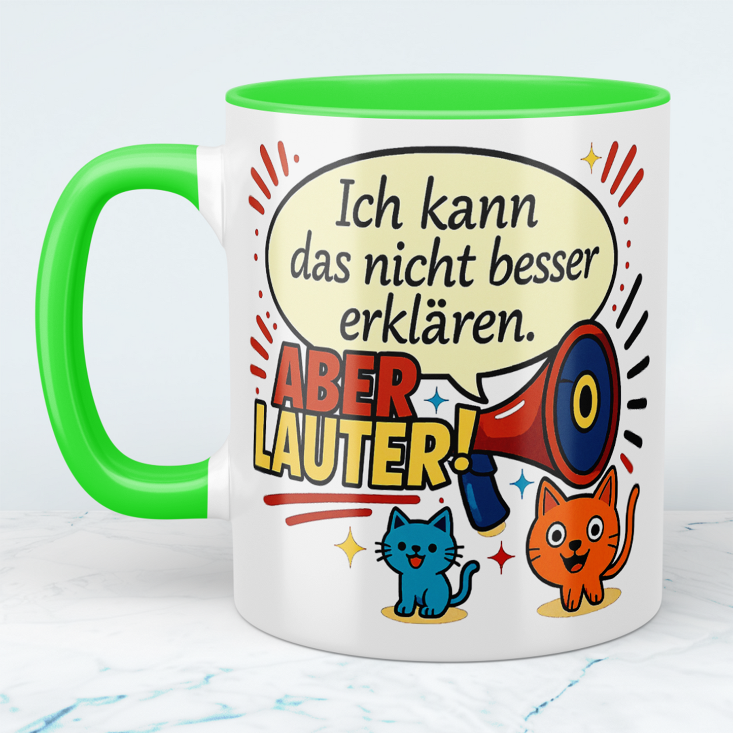 Ich kann das nicht besser erklären… aber LAUTER! – Bürohumor in Tassenform