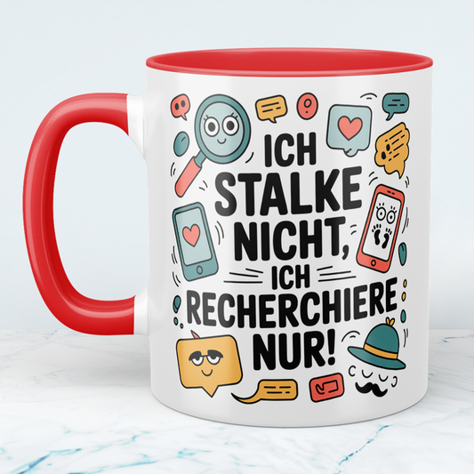 Witzige Kaffeetasse fürs Büro – Geschenk für Kollegen: Ich stalke nicht, ich recherchiere nur!