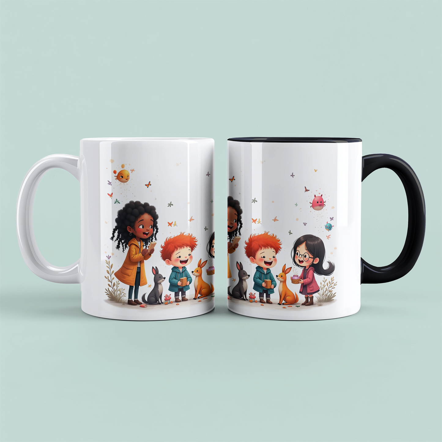 Magische Tiere: Bunte bedruckte Tasse mit lustigen Cartoon-Figuren – Das perfekte Geschenk für Kinder!