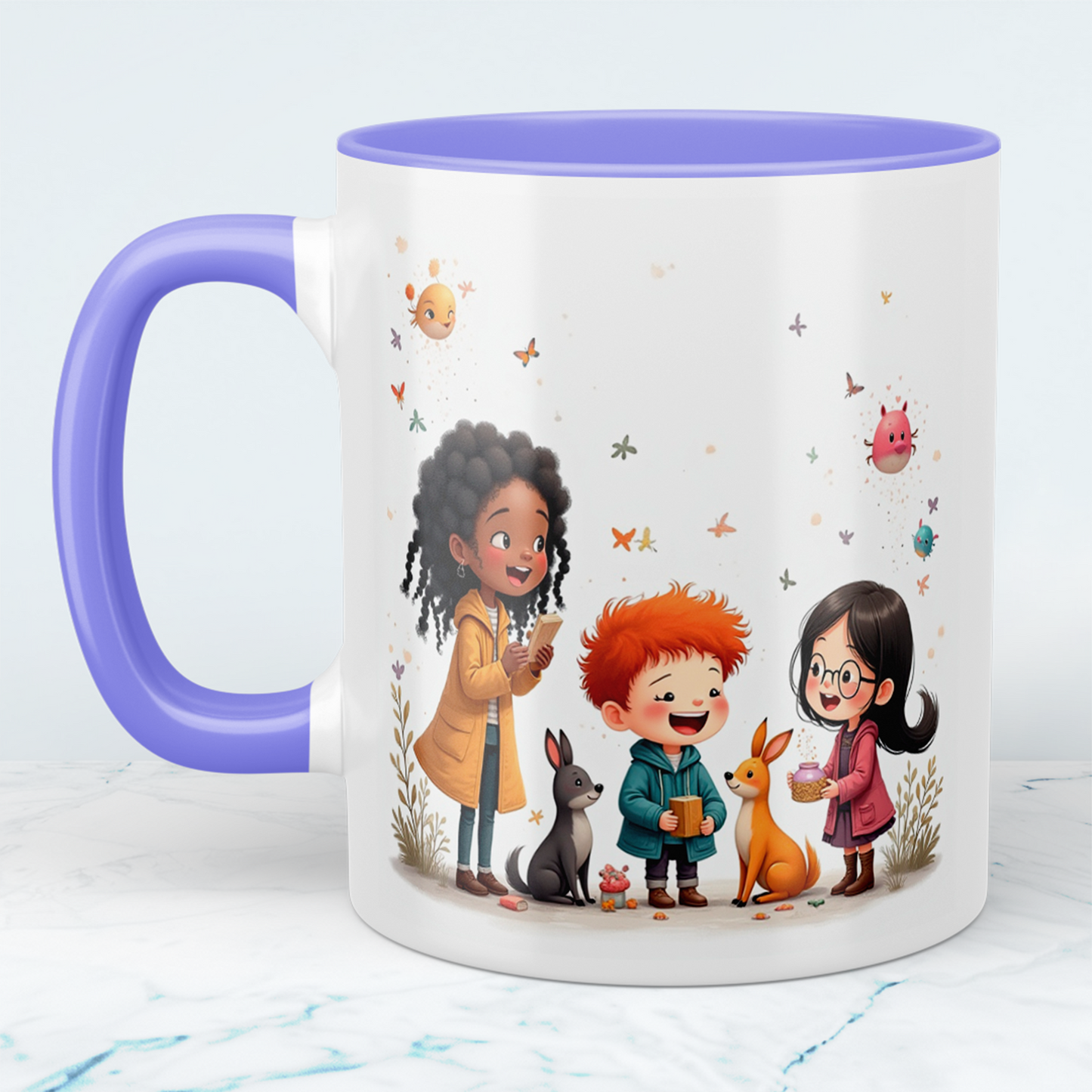 Magische Tiere: Bunte bedruckte Tasse mit lustigen Cartoon-Figuren – Das perfekte Geschenk für Kinder!