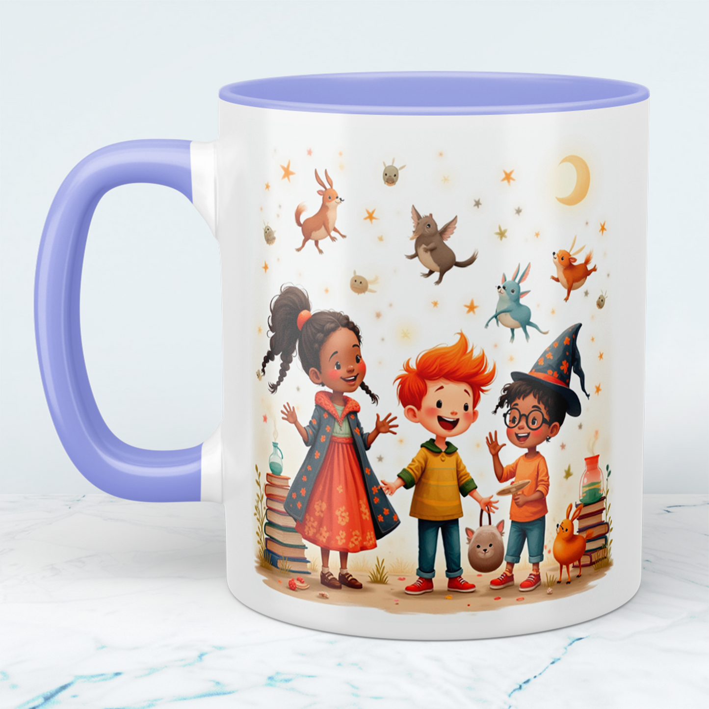 Bedruckte Tasse mit lustigen, magischen Tieren und Figuren – das perfekte Cartoon-Geschenk für Kinder!