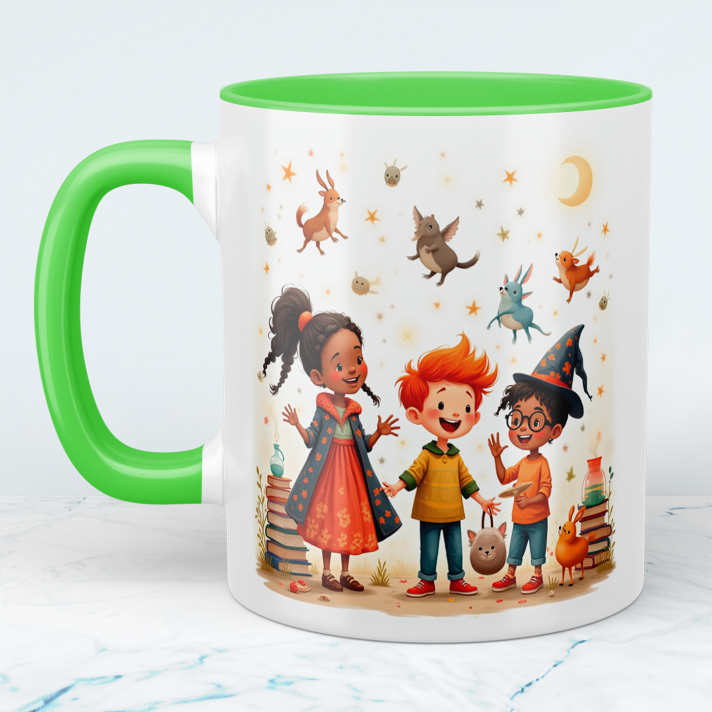 Bedruckte Tasse mit lustigen, magischen Tieren und Figuren – das perfekte Cartoon-Geschenk für Kinder!