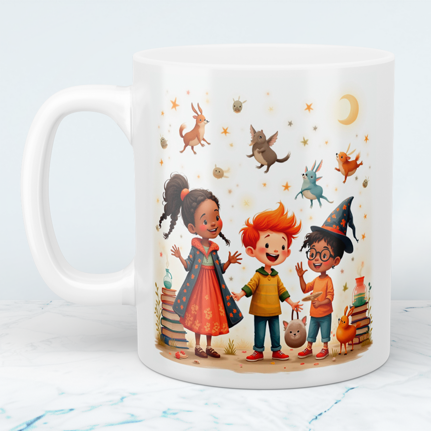 Bedruckte Tasse mit lustigen, magischen Tieren und Figuren – das perfekte Cartoon-Geschenk für Kinder!