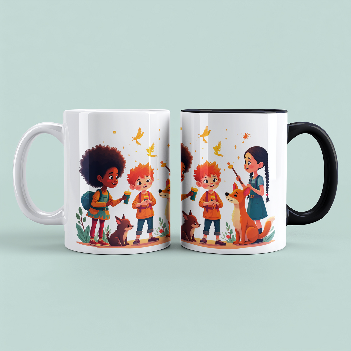 Lustige, bedruckte Tasse mit magischen Tieren und Figuren – das perfekte Geschenk für Kinder!