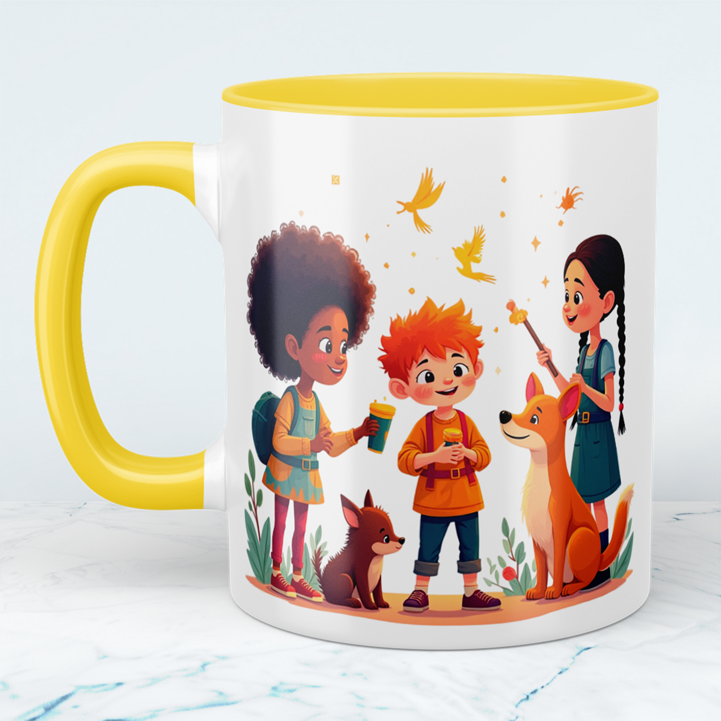 Lustige, bedruckte Tasse mit magischen Tieren und Figuren – das perfekte Geschenk für Kinder!