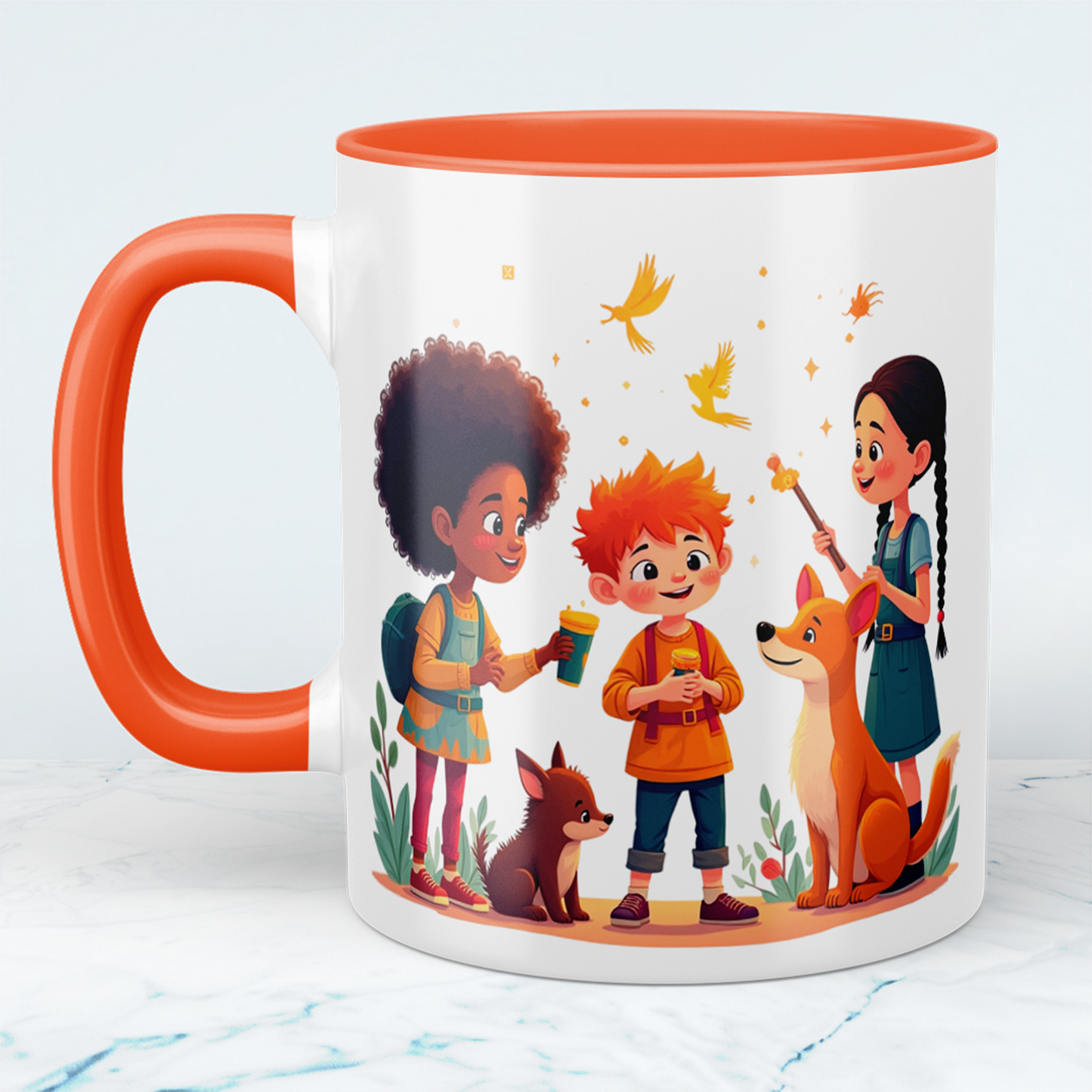 Lustige, bedruckte Tasse mit magischen Tieren und Figuren – das perfekte Geschenk für Kinder!
