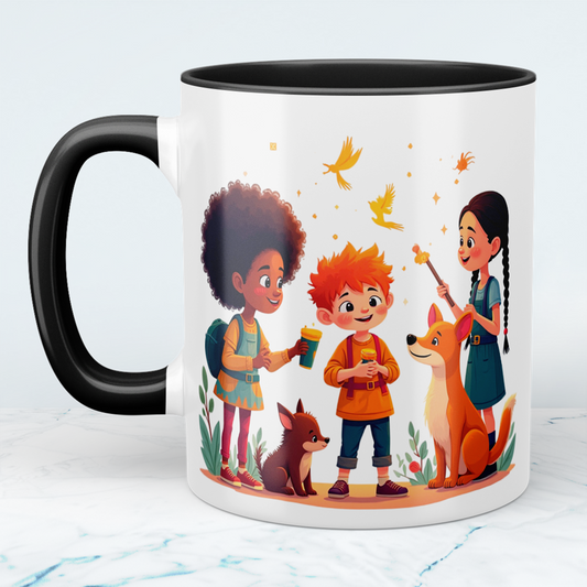 Lustige, bedruckte Tasse mit magischen Tieren und Figuren – das perfekte Geschenk für Kinder!