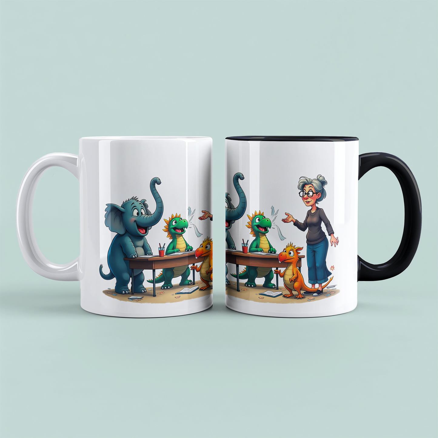 Humorvolle bedruckte Tasse mit magischen Tieren mit Lehrerin – Ideal als Geschenk für Kinder!