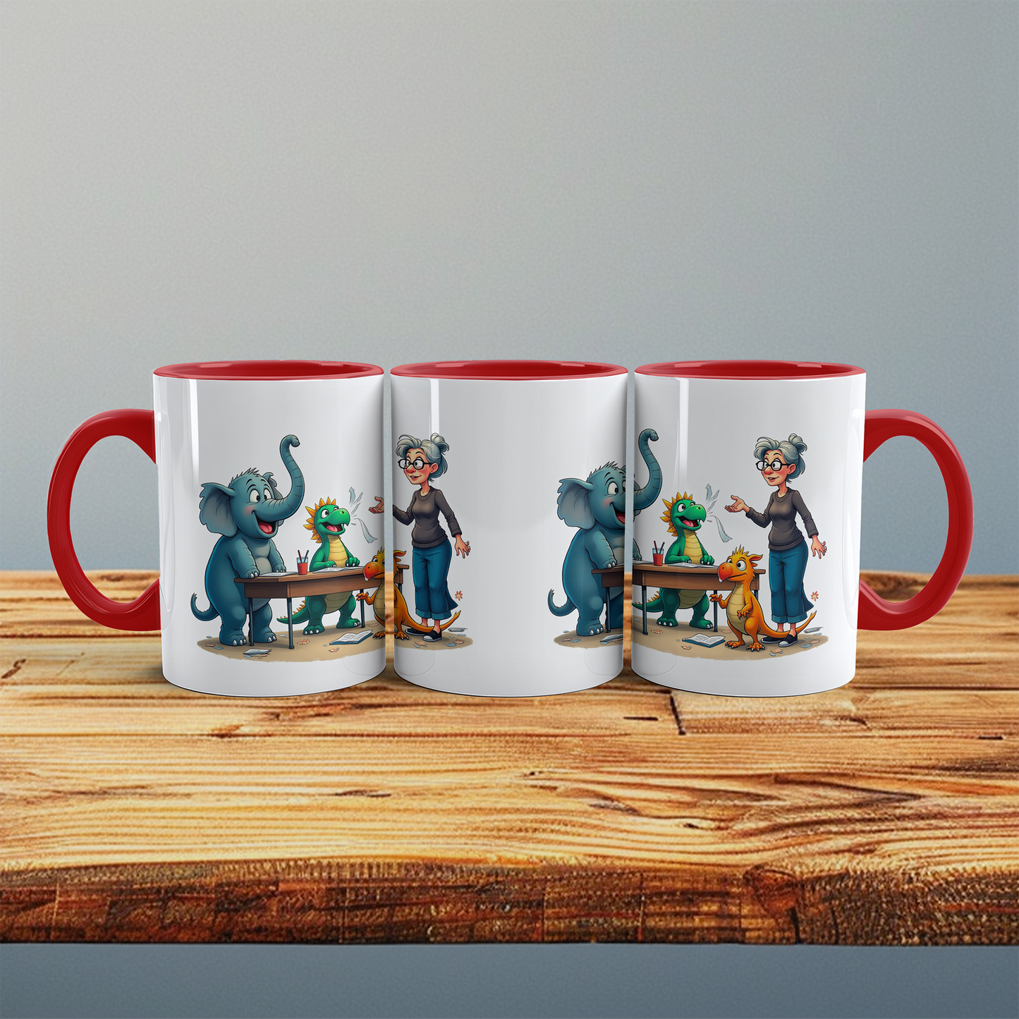 Humorvolle bedruckte Tasse mit magischen Tieren mit Lehrerin – Ideal als Geschenk für Kinder!