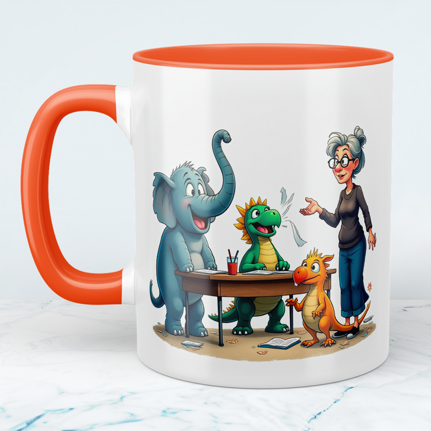 Humorvolle bedruckte Tasse mit magischen Tieren mit Lehrerin – Ideal als Geschenk für Kinder!