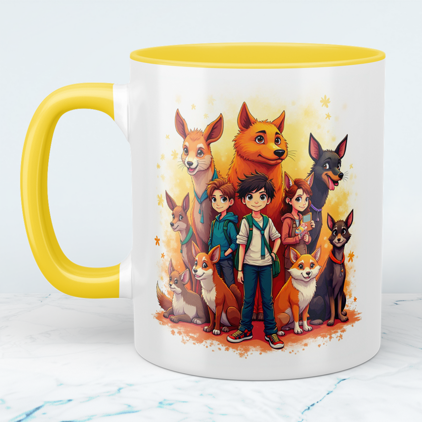 Lustige bedruckte Tasse mit magischen Tieren und Kindern - Perfektes Geschenk für jeden Anlass!