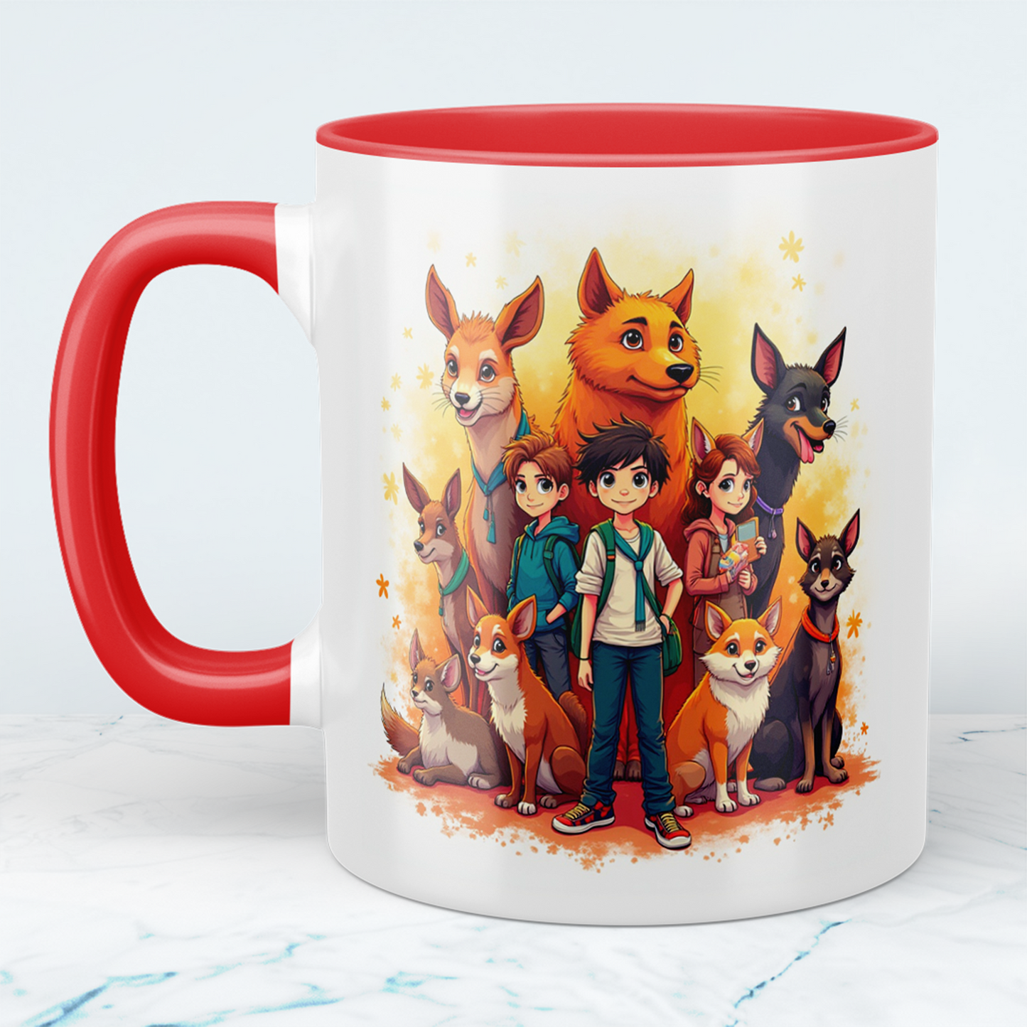 Lustige bedruckte Tasse mit magischen Tieren und Kindern - Perfektes Geschenk für jeden Anlass!