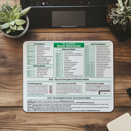 Excel effizient nutzen: Mauspad mit Shortcuts / Kurzbefehlen, Tipps & Tricks für mehr Produktivität