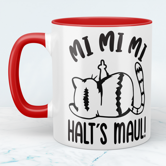 Mug with print MI MI MI Shut Up Cat, sublimation print, cup size 11oz (330 ml), funny saying, various colors available