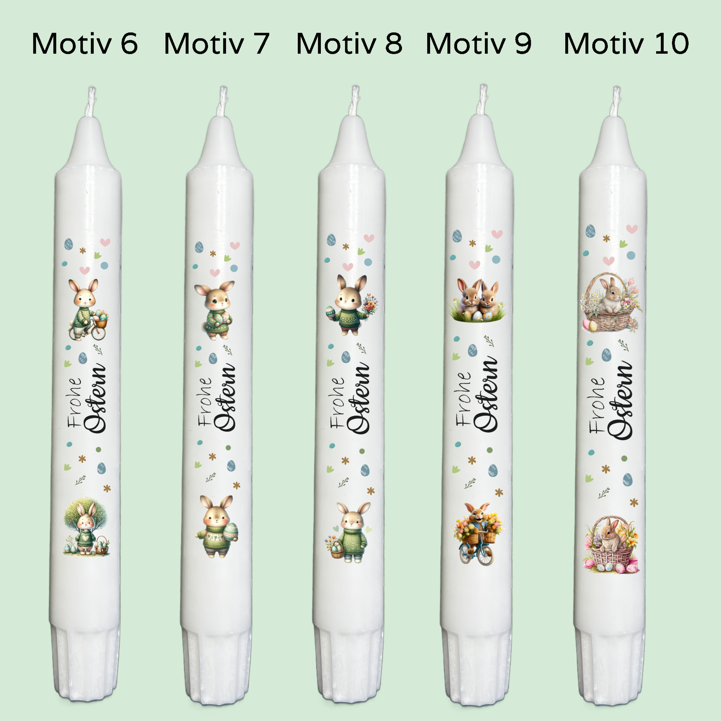 Schöne Kerze mit niedlichem Oster - Design, tolles Geschenk zu Ostern, viele Motive und weiße Geschenkanhänger verfügbar