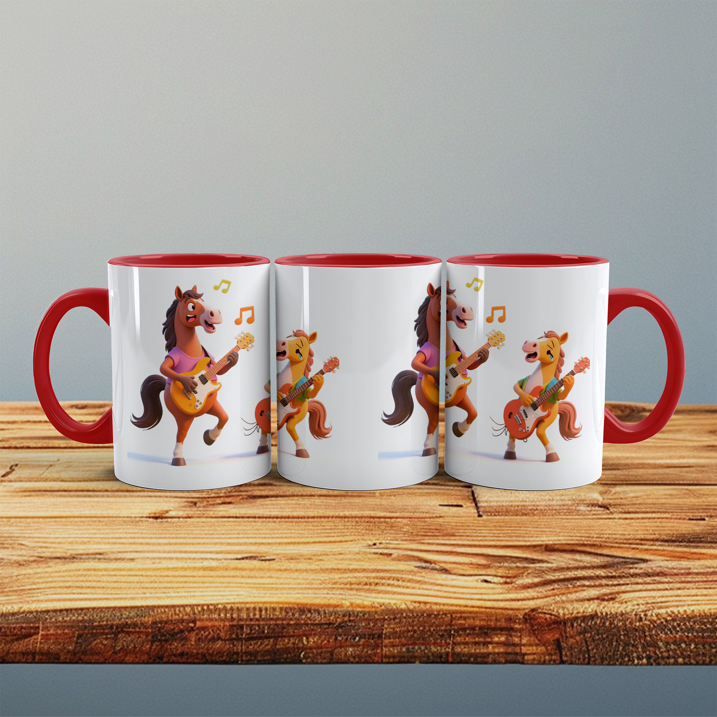 Lustige bedruckte Tasse mit 2 tanzenden Pferden und Gitarre – das perfekte Geschenk für Kinder!