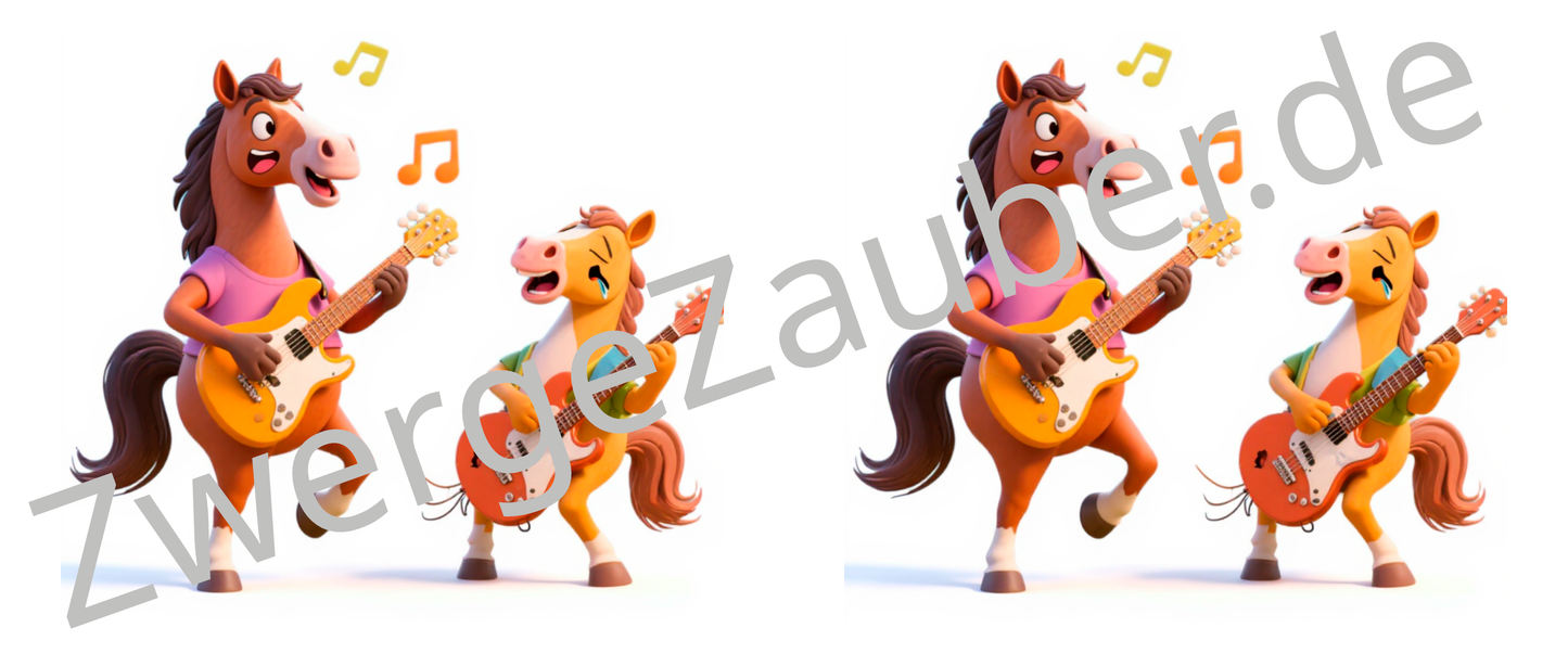 Lustige bedruckte Tasse mit 2 tanzenden Pferden und Gitarre – das perfekte Geschenk für Kinder!