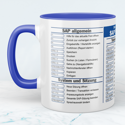Bedruckte Tasse mit SAP Shortcuts Kurzbefehlen, Geschenk für SAP Benutzer, Tasse für Büro