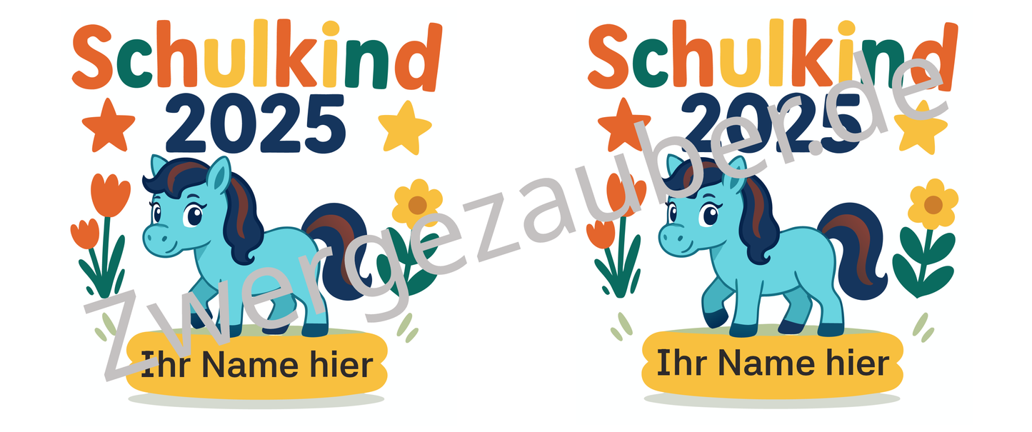 Zum Schulstart – Bedruckte Tasse, Personalisiert mit Namen, Ponny und Schriftzug: Schulkind 2025