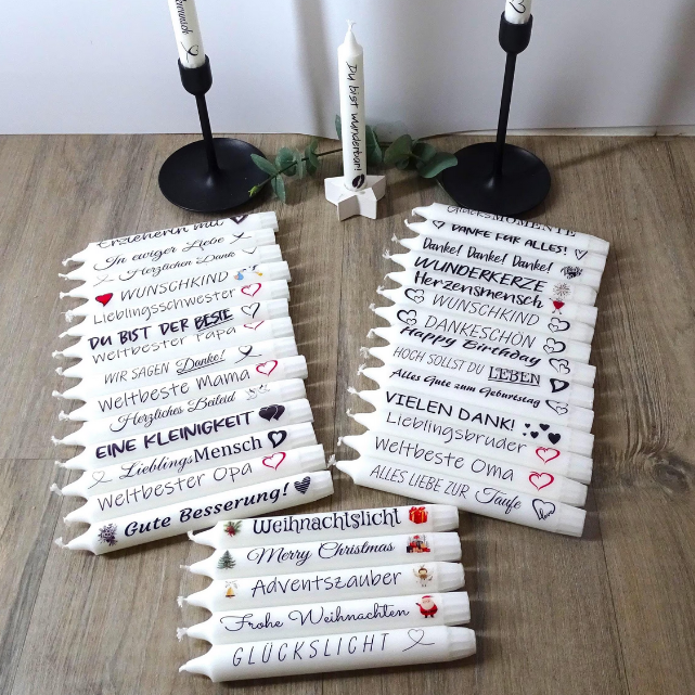 Kerze mit Spruch, Motto: LIEBLINGSMIX 2, schönes Geschenk, Stabkerze mit Botschaft, viele Sprüche auswählbar