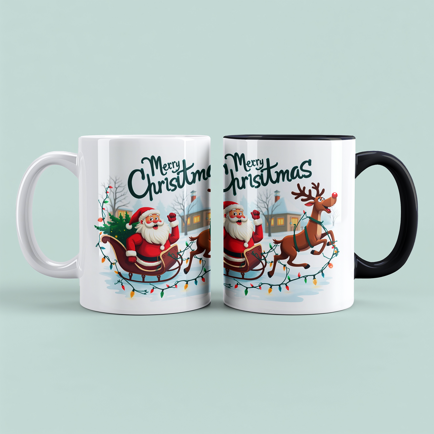 Witzige Tasse mit Weihnachtsmann, Schlitten und Rentier – ein zauberhaftes Geschenk für die Feiertage!