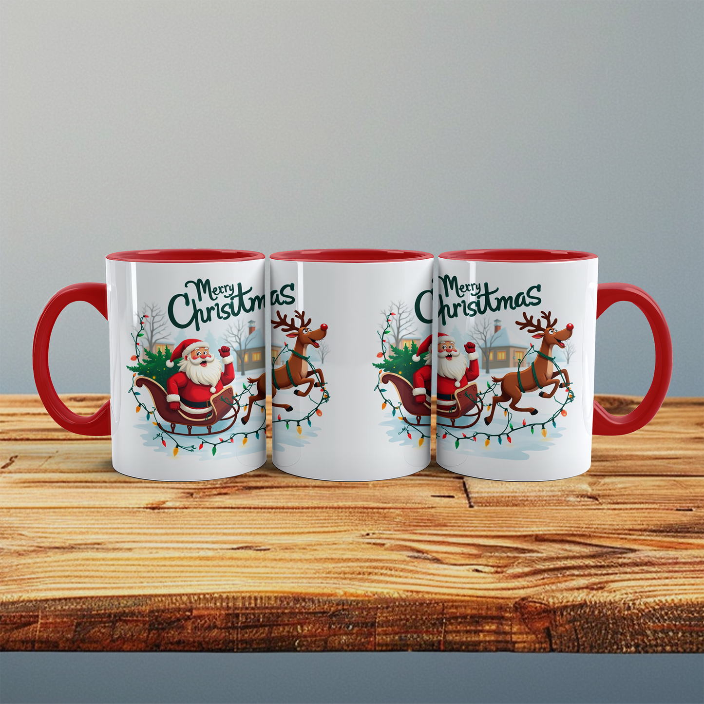 Witzige Tasse mit Weihnachtsmann, Schlitten und Rentier – ein zauberhaftes Geschenk für die Feiertage!