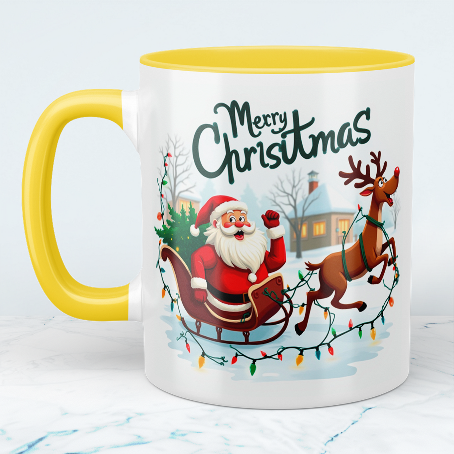 Witzige Tasse mit Weihnachtsmann, Schlitten und Rentier – ein zauberhaftes Geschenk für die Feiertage!