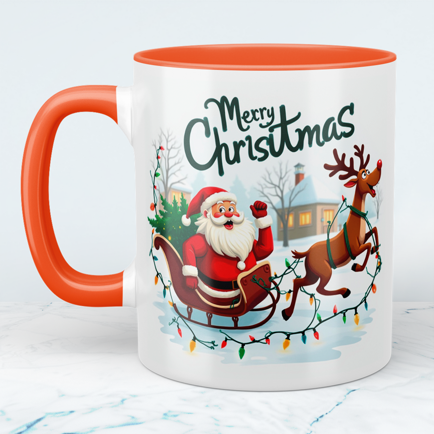 Witzige Tasse mit Weihnachtsmann, Schlitten und Rentier – ein zauberhaftes Geschenk für die Feiertage!