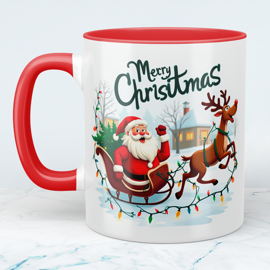 Witzige Tasse mit Weihnachtsmann, Schlitten und Rentier – ein zauberhaftes Geschenk für die Feiertage!