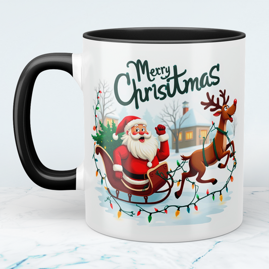 Witzige Tasse mit Weihnachtsmann, Schlitten und Rentier – ein zauberhaftes Geschenk für die Feiertage!