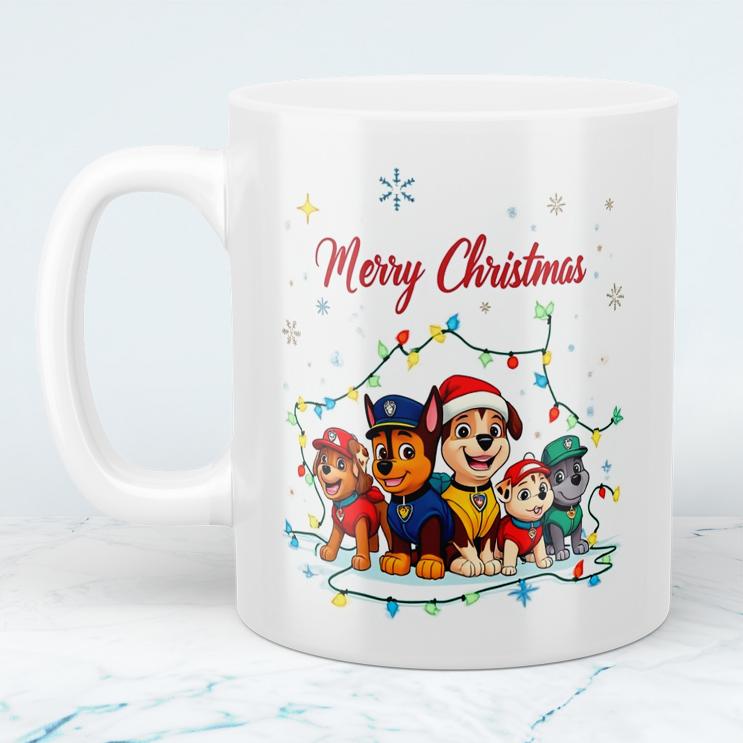 Paw Patrol Weihnachtsbecher – bedruckte Tasse, ideales Geschenk für Weihnachtsfreunde, Merry Christmas!