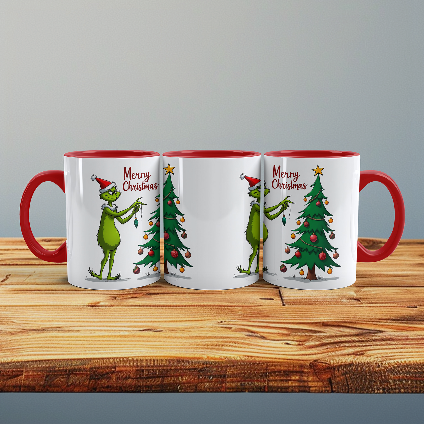 Lustige Weihnachts-Tasse mit Grinch, der den Weihnachtsbaum schmückt – tolles Geschenk zu Weihnachten!