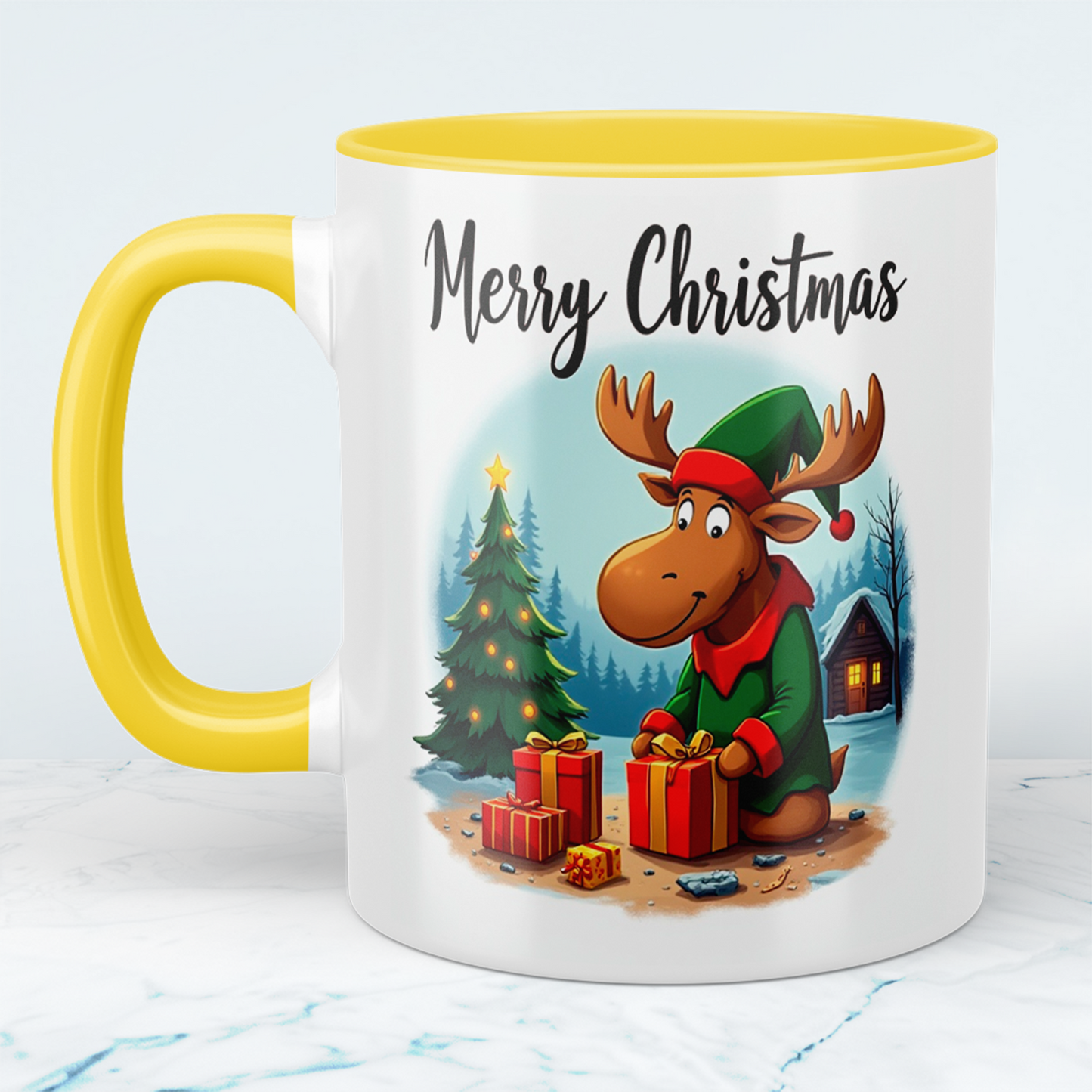 Lustiger Weihnachtselch Becher – bedruckte Tasse mit „Merry Christmas“, das perfekte Geschenk!