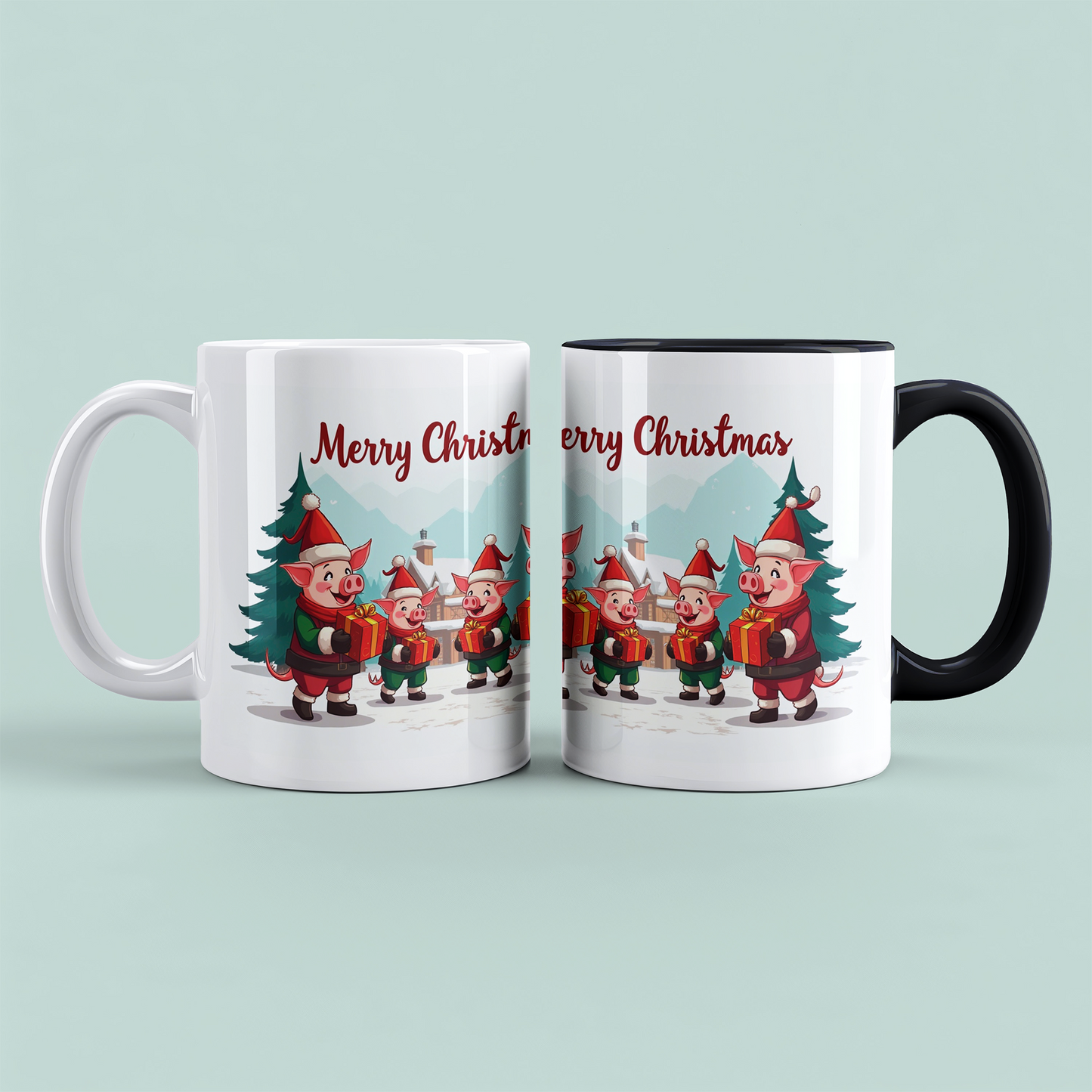 Lustige bedruckte Weihnachts-Tasse im Minecraft Design mit witzigen Schweinen – Perfektes Geschenk!