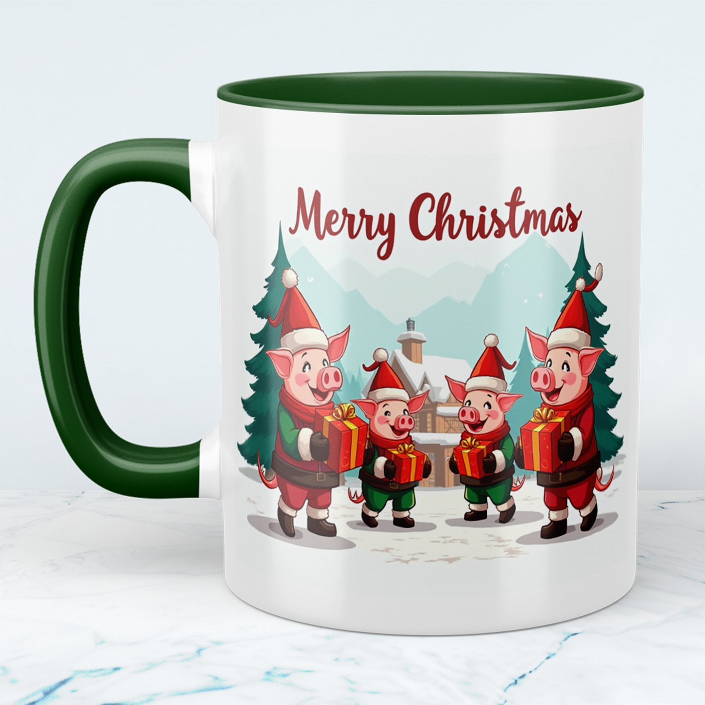 Lustige bedruckte Weihnachts-Tasse im Minecraft Design mit witzigen Schweinen – Perfektes Geschenk!