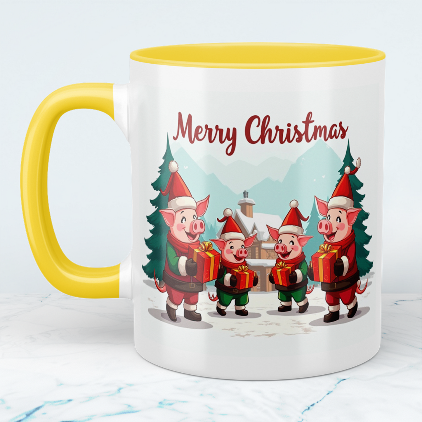 Lustige bedruckte Weihnachts-Tasse im Minecraft Design mit witzigen Schweinen – Perfektes Geschenk!