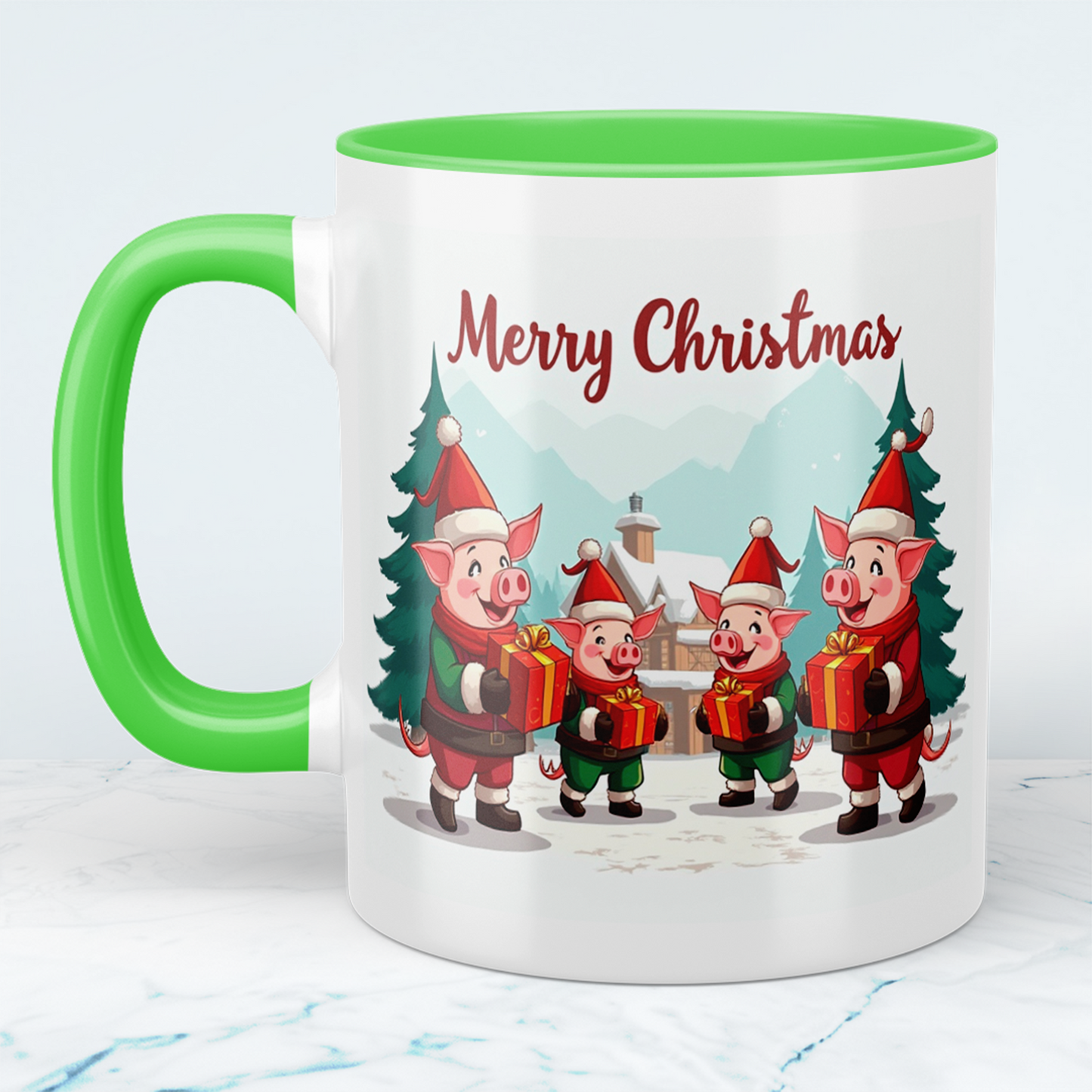 Lustige bedruckte Weihnachts-Tasse im Minecraft Design mit witzigen Schweinen – Perfektes Geschenk!
