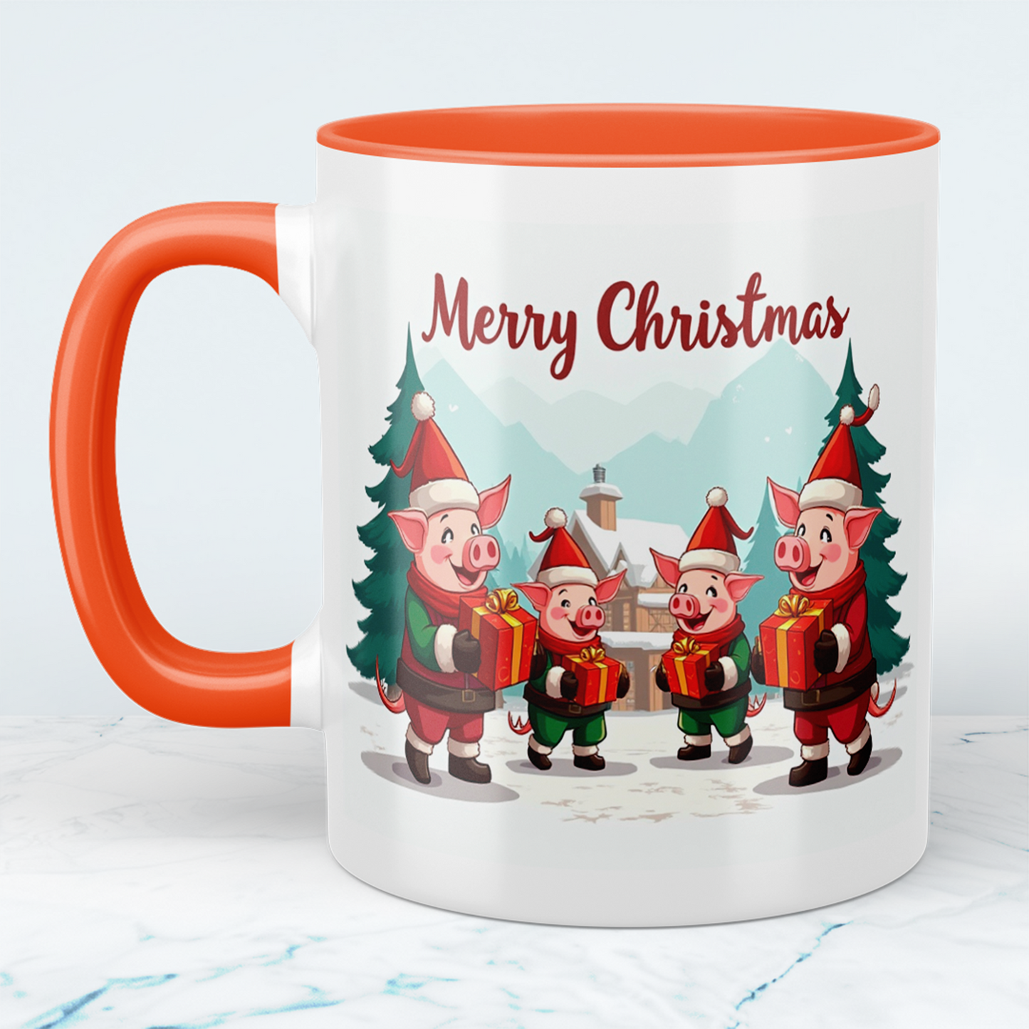 Lustige bedruckte Weihnachts-Tasse im Minecraft Design mit witzigen Schweinen – Perfektes Geschenk!