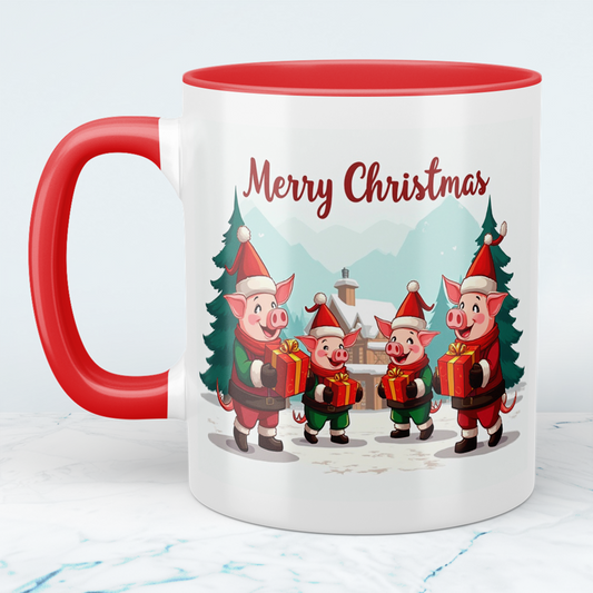 Lustige bedruckte Weihnachts-Tasse im Minecraft Design mit witzigen Schweinen – Perfektes Geschenk!