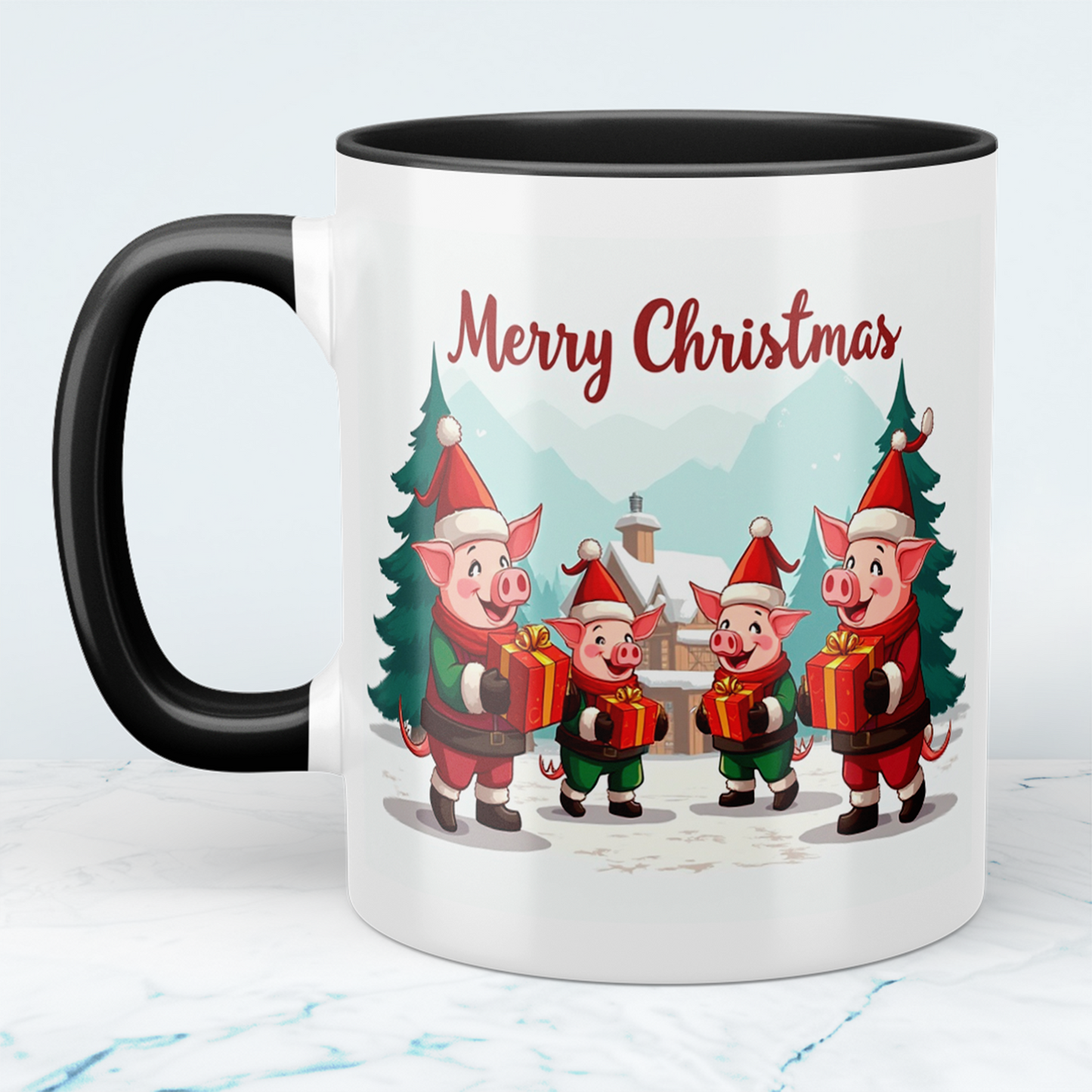 Lustige bedruckte Weihnachts-Tasse im Minecraft Design mit witzigen Schweinen – Perfektes Geschenk!
