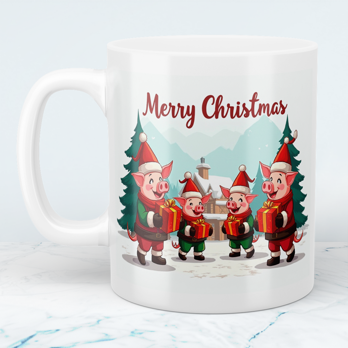 Lustige bedruckte Weihnachts-Tasse im Minecraft Design mit witzigen Schweinen – Perfektes Geschenk!
