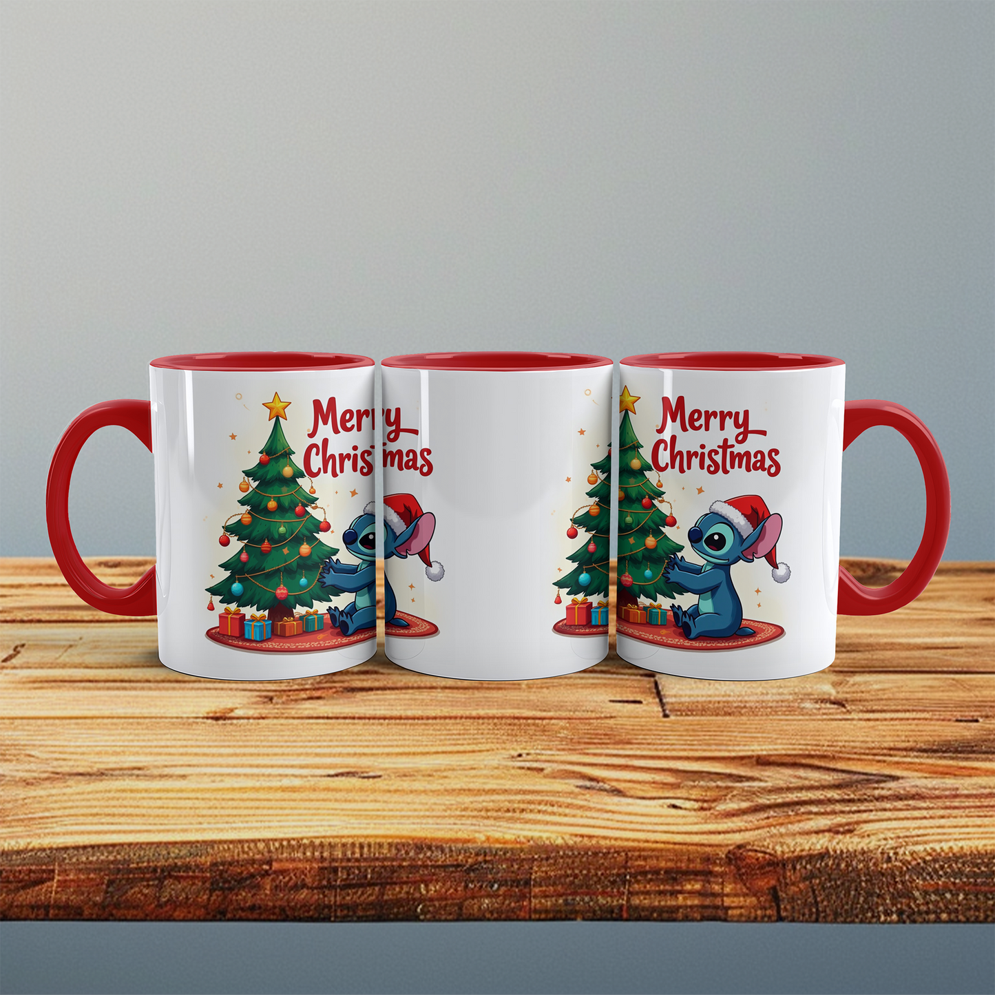 Lustige bedruckte Weihnachts-Tasse mit Stitch vor dem Weihnachtsbaum – Perfektes Geschenk für Weihnachten!