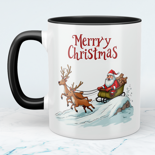 Lustige Weihnachts-Tasse mit Weihnachtsmann, Rentieren & Schlitten – Perfektes Geschenk!