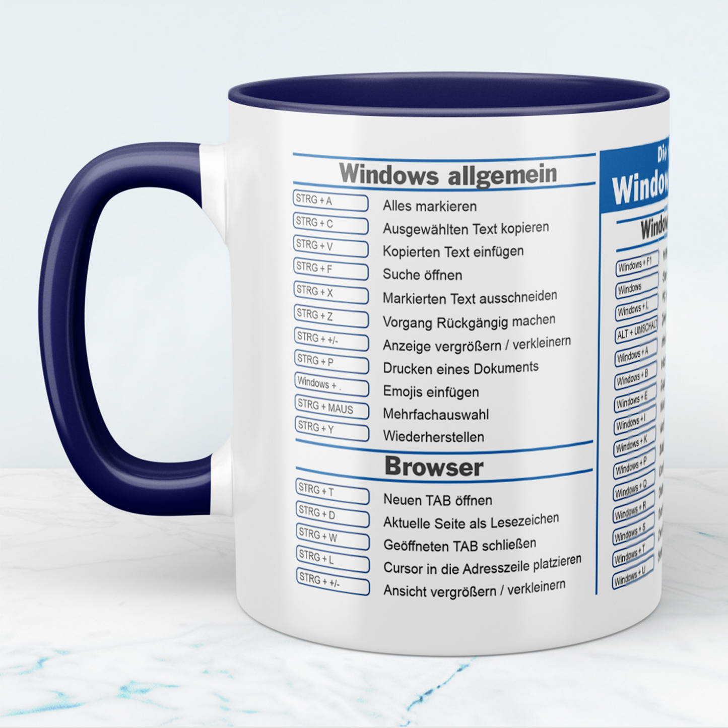 Tasse mit Windows Kurzbefehlen Shortcuts, Bedruckte Kaffeetasse, Bürogadget