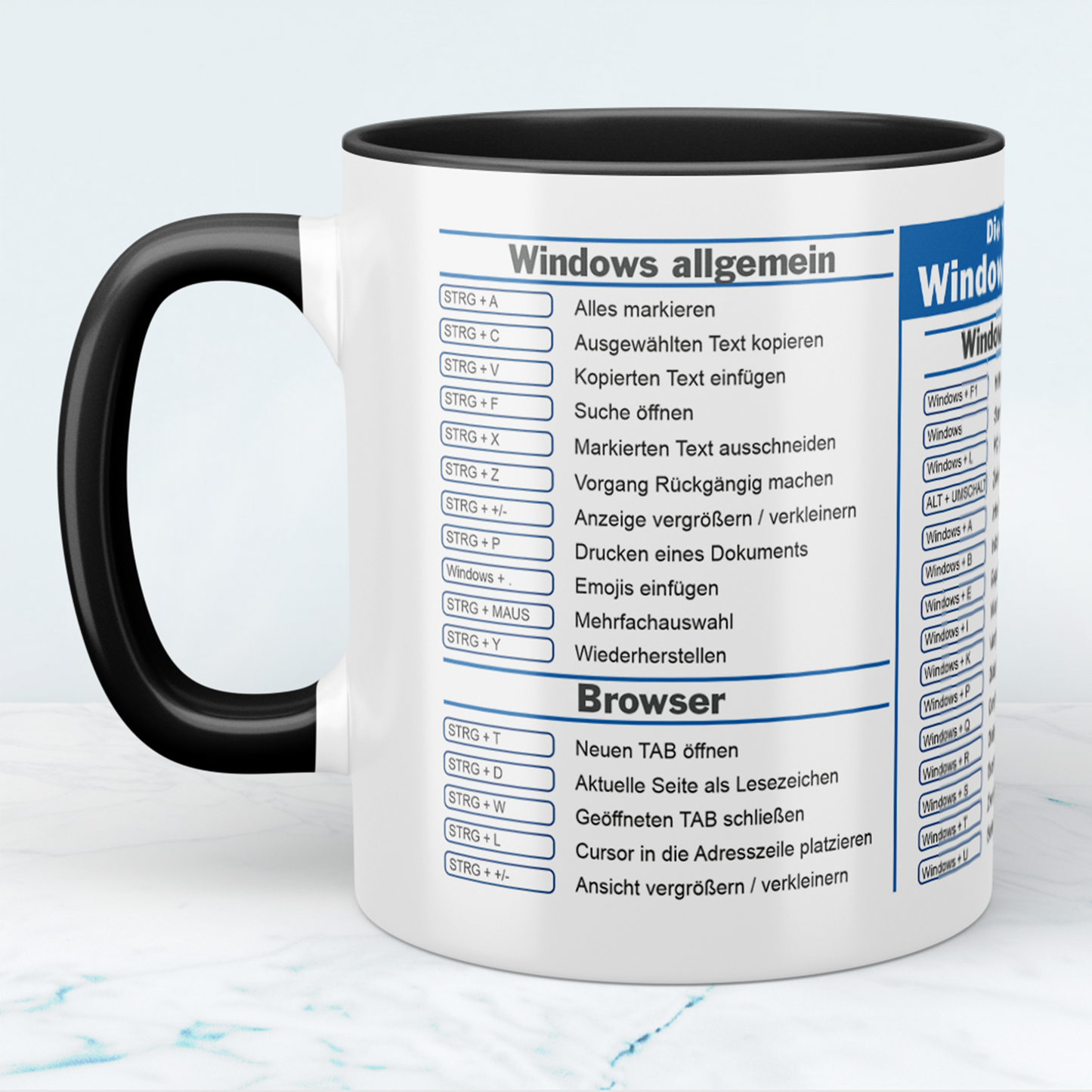 Mug with Windows Shortcuts, Printed Coffee Mug, Office Gadget