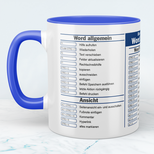 Tasse mit Word Shortcuts Kurzbefehlen, Büro Geschenk, Schreibtisch Dekor